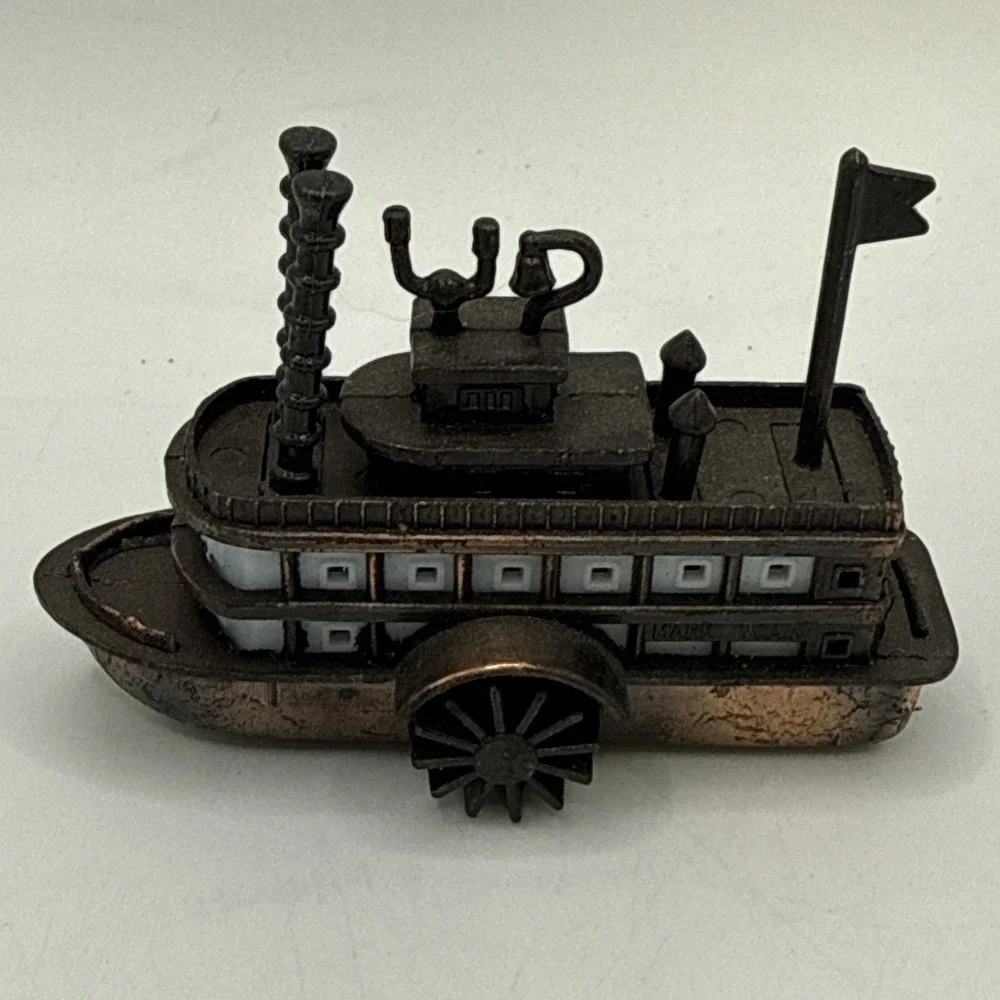 Vtg Antique Finish‎ Die Cast Metal Steam Paddle Wheel Boat Pencil Sharpener